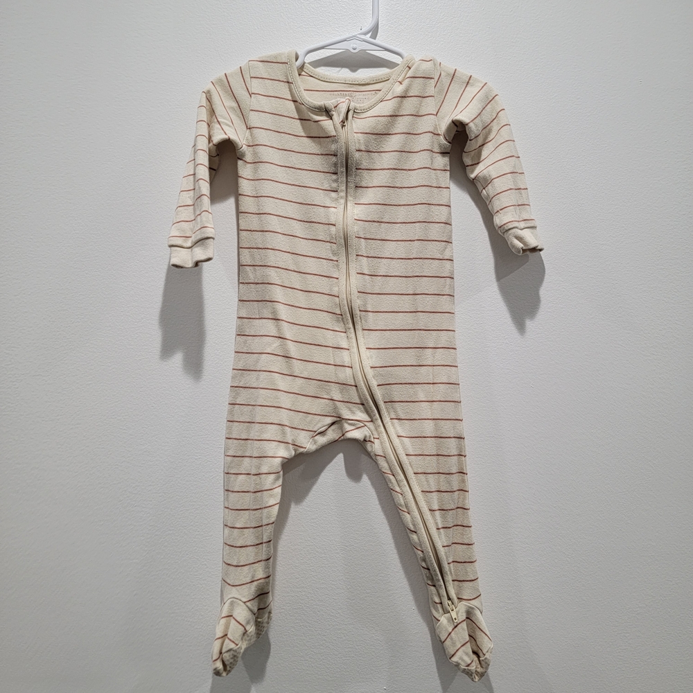 Colored Organics Cream and Rust Striped Footie Sz 6-12M